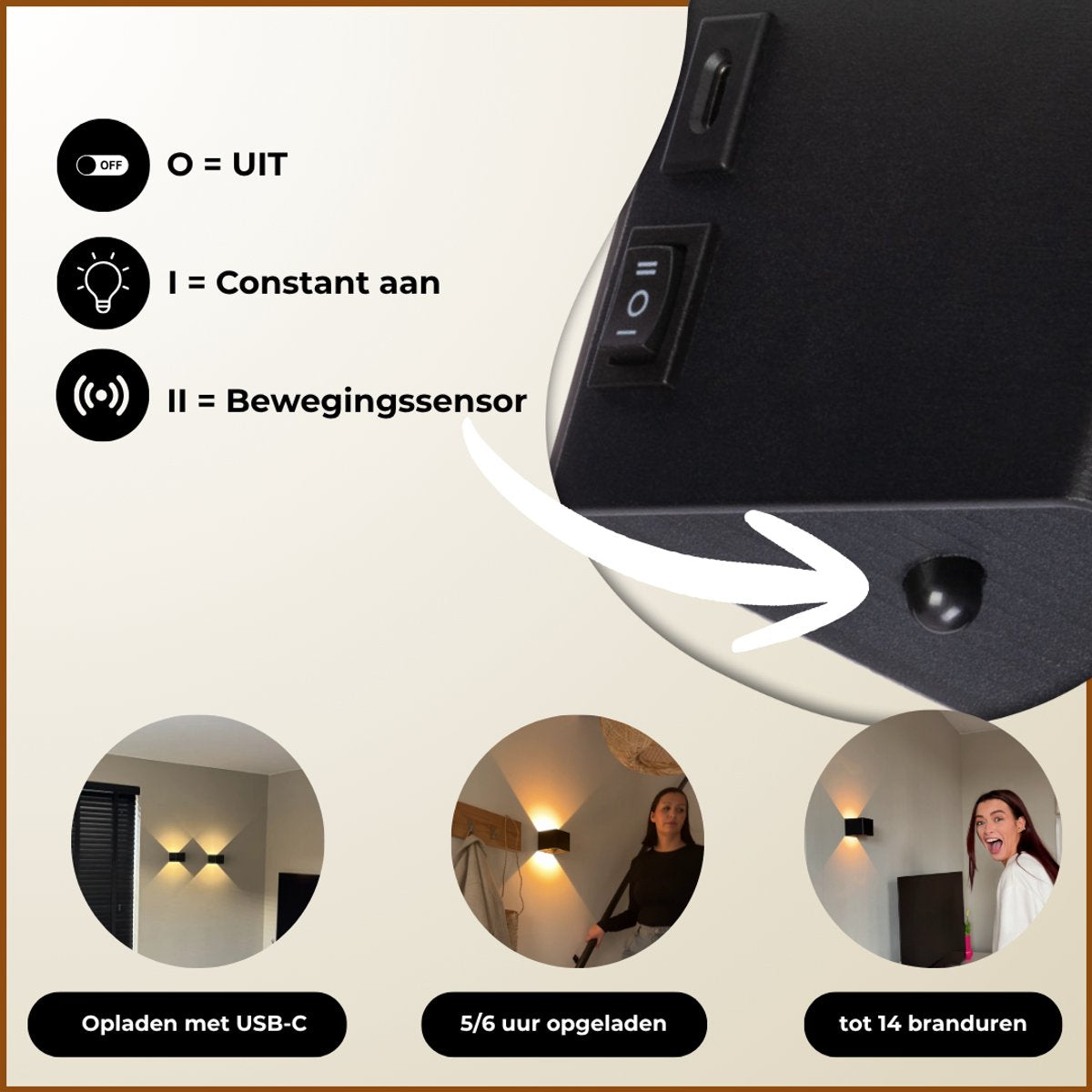 Senzzio Luxe Oplaadbare Wandlamp – Modern & Stijlvol Design